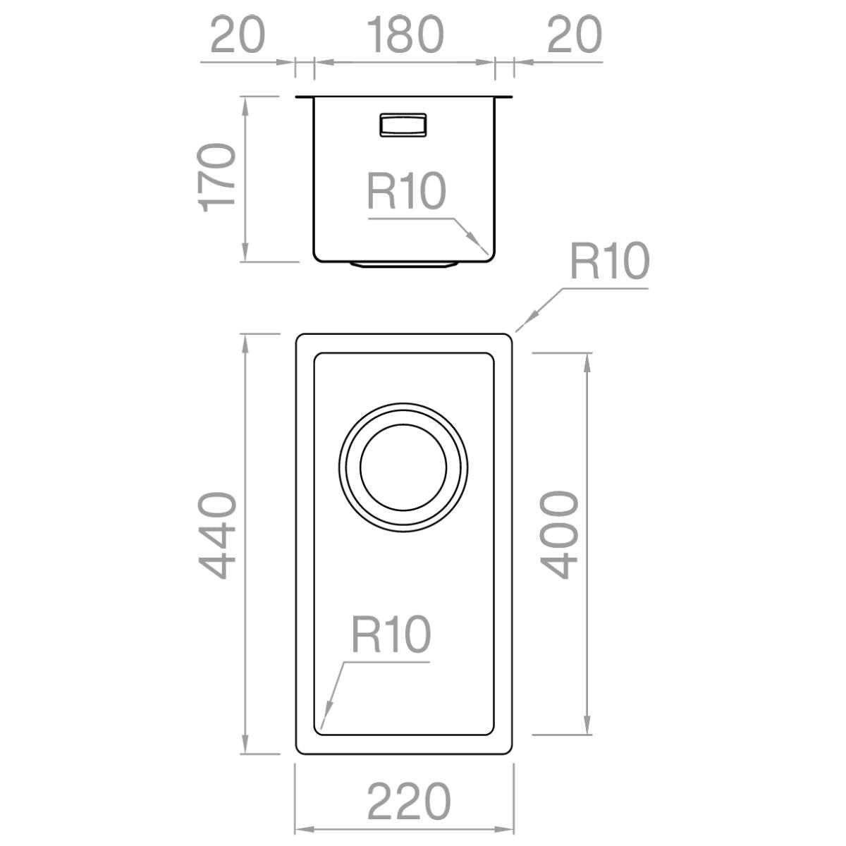 Artinox Radius 18 Single Bowl Sink - AISI 304 Stainless Steel, Top, Under or Flush Mount - ARTRAD1840
