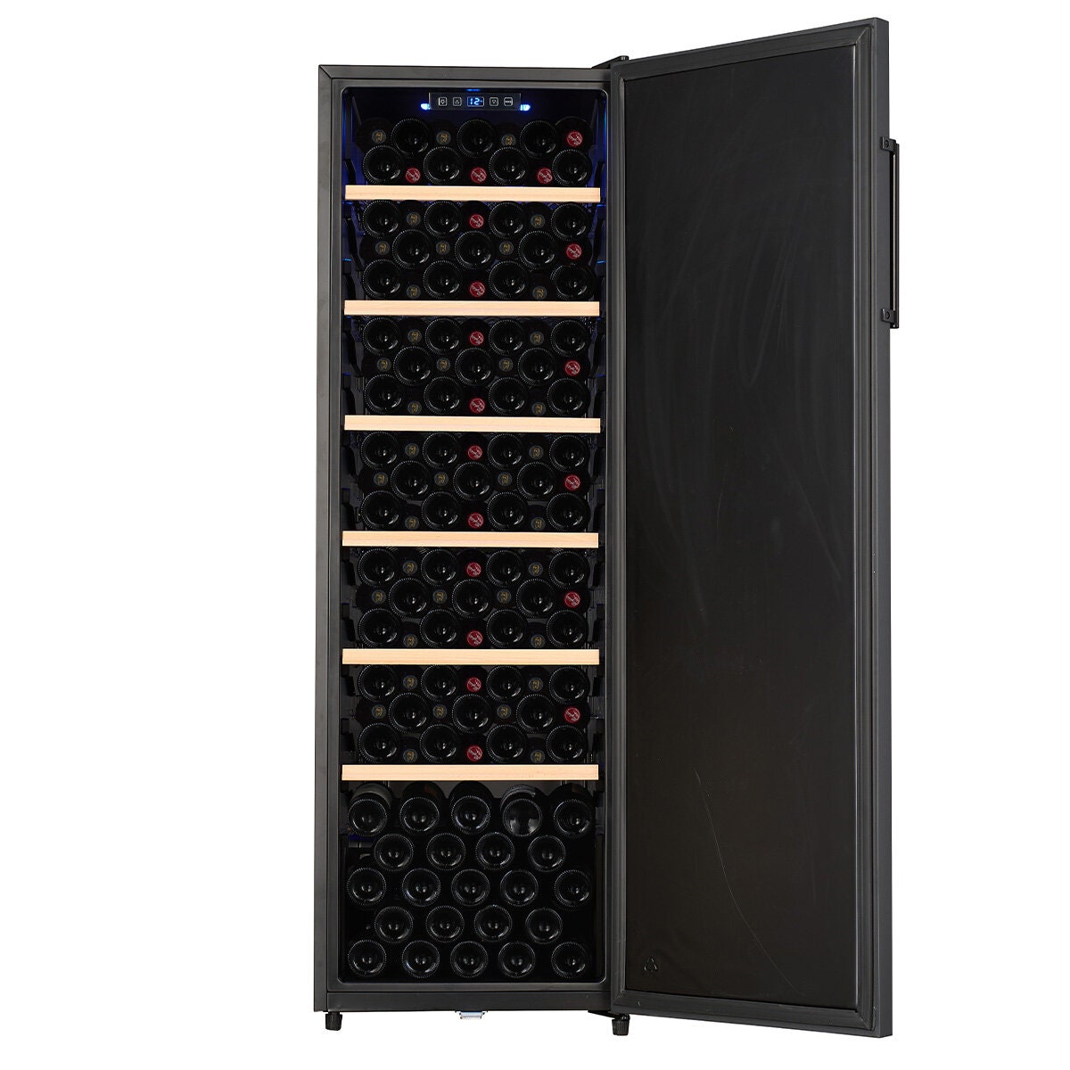 LeCavist 168 Bottle Single Zone Ageing Wine Fridge - Black, Five Steel Shelves with Wood Trim - LKV168PNDX