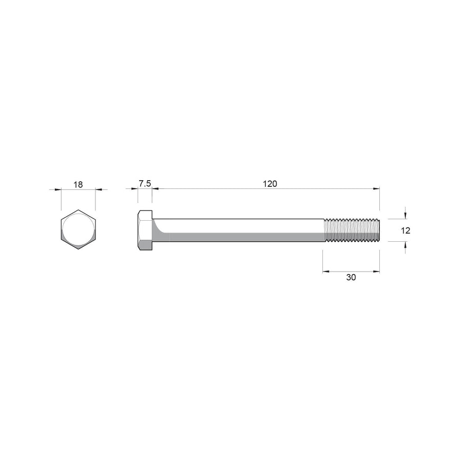 Zenith M12 x 120mm Stainless Steel 304 Hex Head Bolts and Nuts
