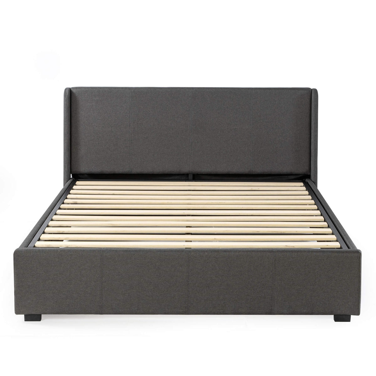 Zinus Maddon queen gas lift storage bed frame - dark grey upholstered, 317kg capacity - AU-FPPST2-12Q
