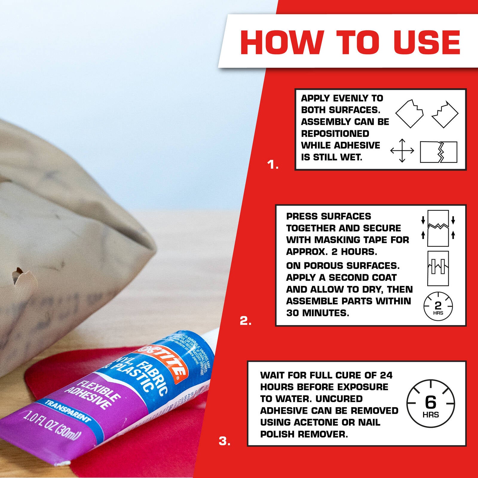 Loctite 30ml Vinyl, Fabric and Plastic Flexible Adhesive, Dries Clear