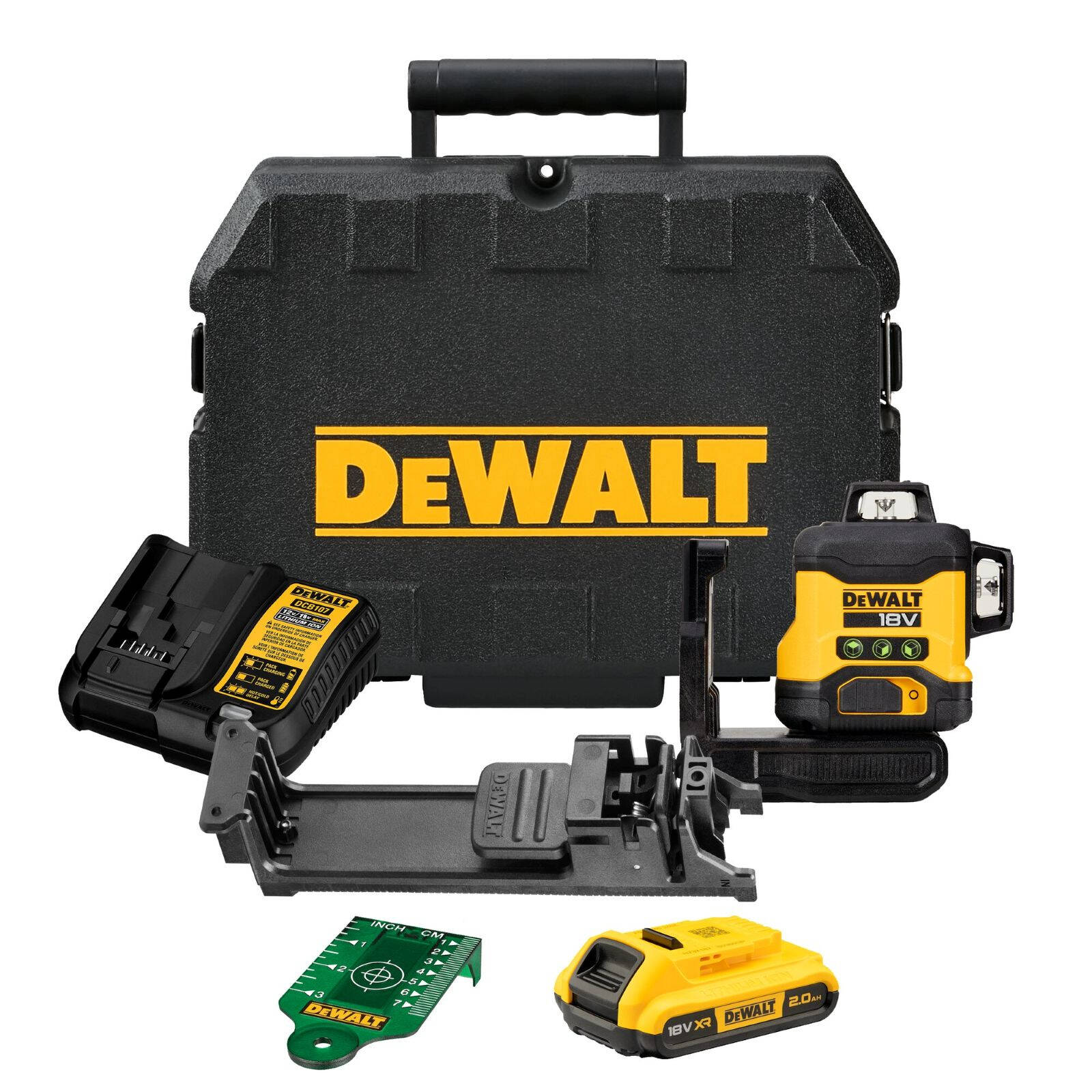 DeWALT 18V XR Compact 3 x 360 Green Beam Multiline Laser Combo Kit DCLE34031D1-XE