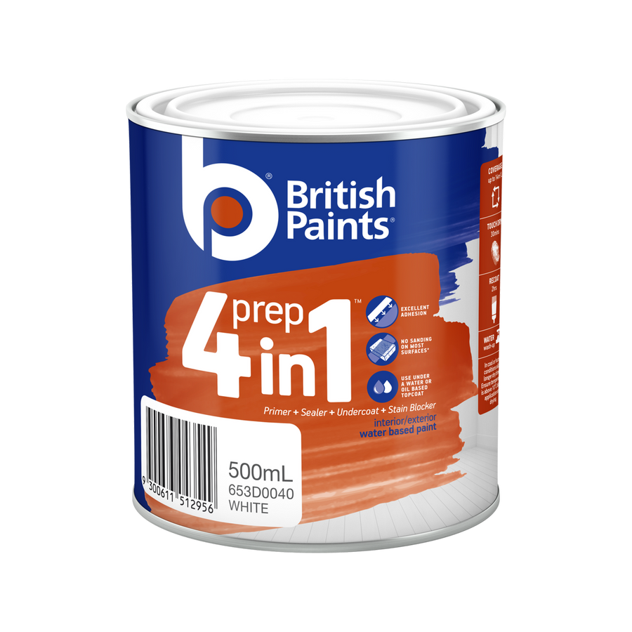 British Paints White 4 in 1 Prep Primer Sealer 500ml Water Based - SuperSaverAU - view 1