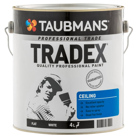 Taubmans Tradex 4L White Flat Interior Ceiling Paint - Water Based, Splatter Resistant