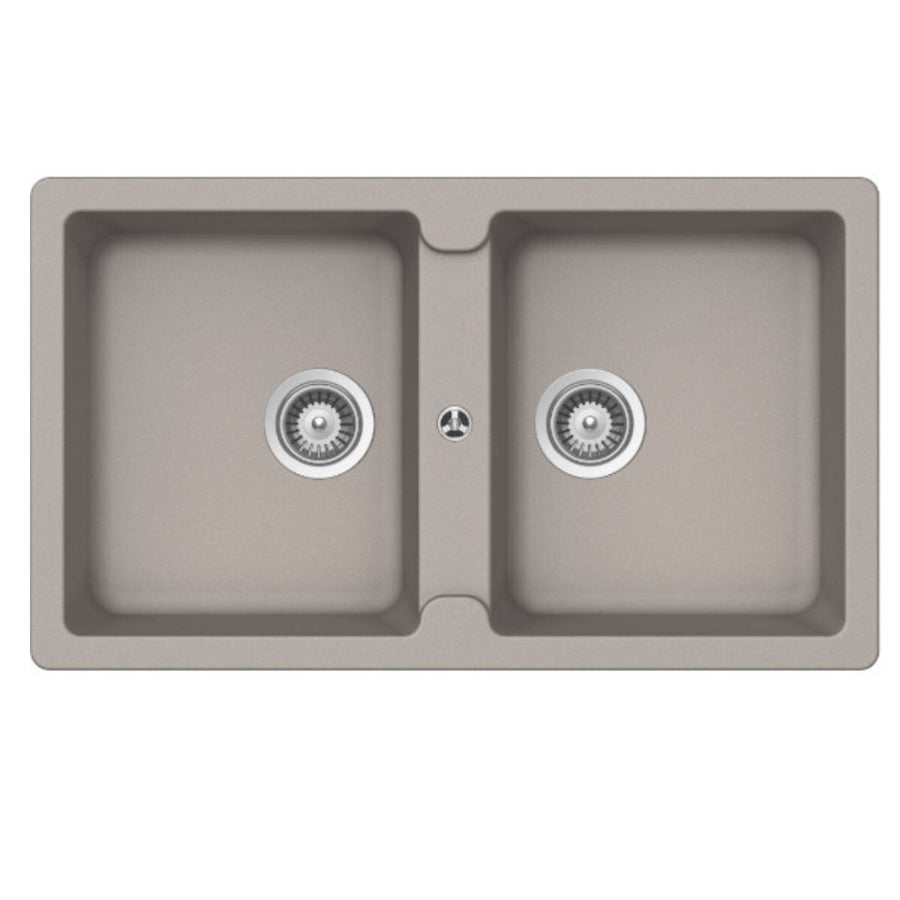 Abey Typos N200 Double Bowl Undermount Sink - Concrete Grey, 24L Bowls, No Taphole - TN200C-NTH