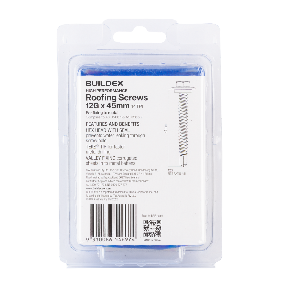 Buildex 12g x 45mm Roofing Teks Screws - 50 Pack - Class 3 Corrosion Protection - SuperSaverAU - view 5