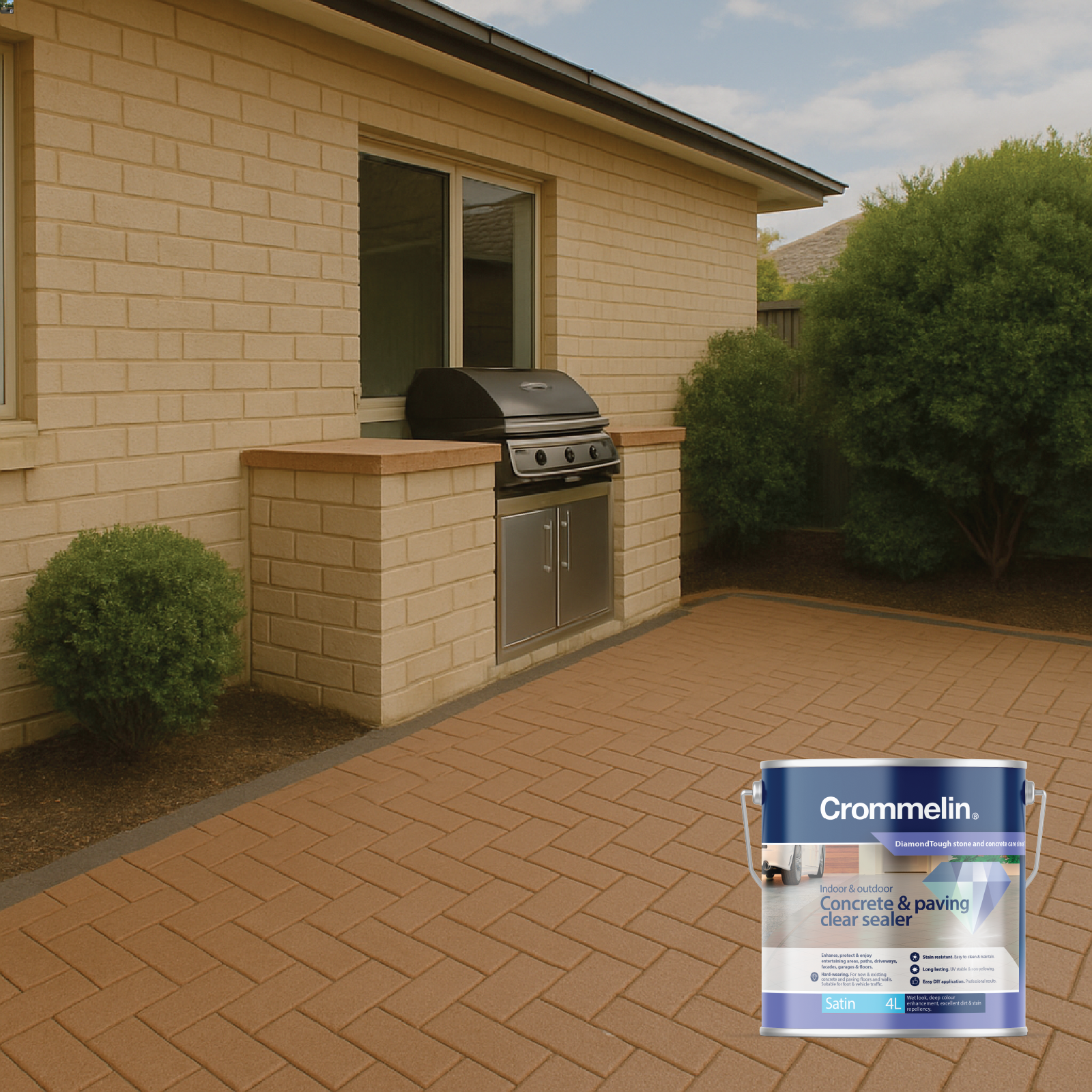 Crommelin 4L Clear Satin DiamondTough Concrete & Paving Sealer, Solvent Based