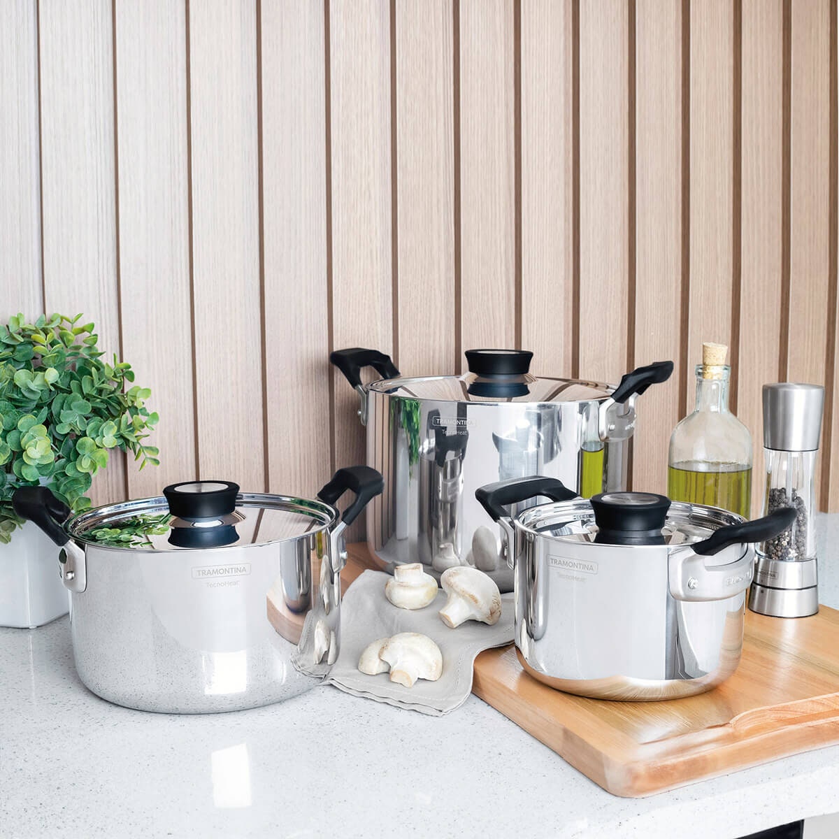 Tramontina Grano Compact 3 Piece Tri-Ply Stainless Steel Cookware Set - Silicone Handles - 65240200