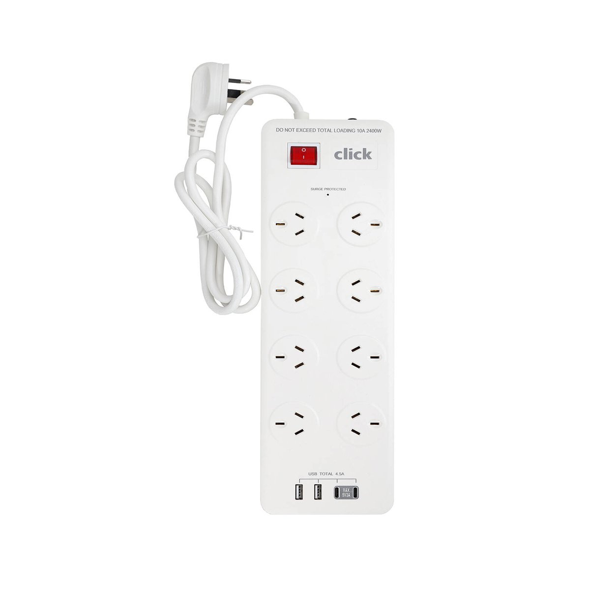 Click 8 Outlet Power Board with USB Charger - 240V - Surge Protection - 1m Lead - SuperSaverAU - view 2