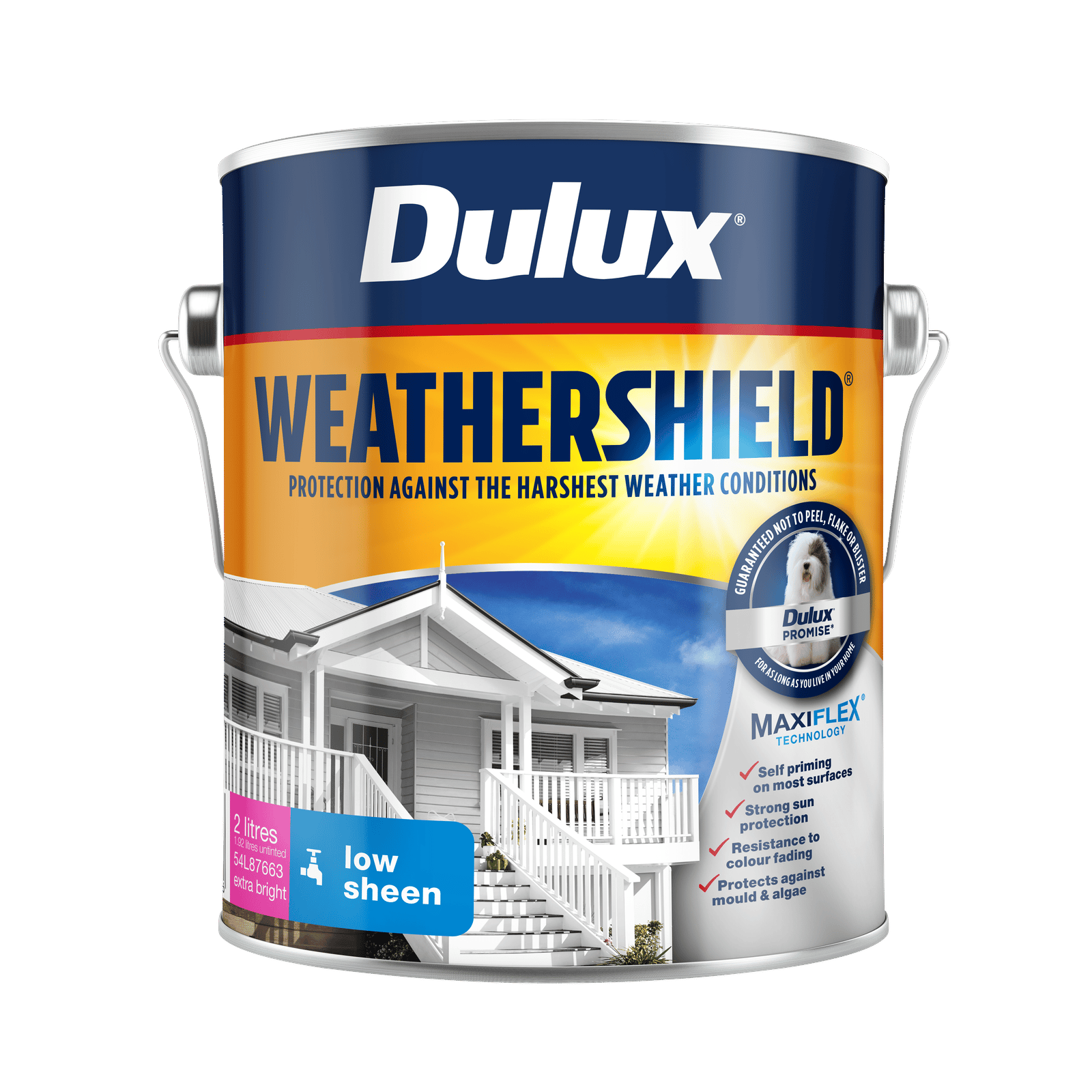 Dulux Weathershield 2L Extra Bright Low Sheen Exterior Paint
