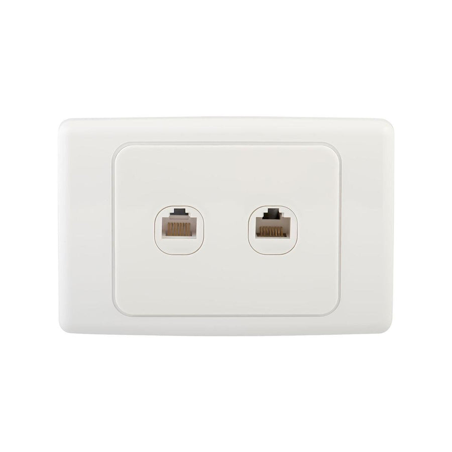 Deta Cat 6 Double Ethernet RJ45 Outlet - 2 Ports - Polycarbonate - White - SuperSaverAU - view 1