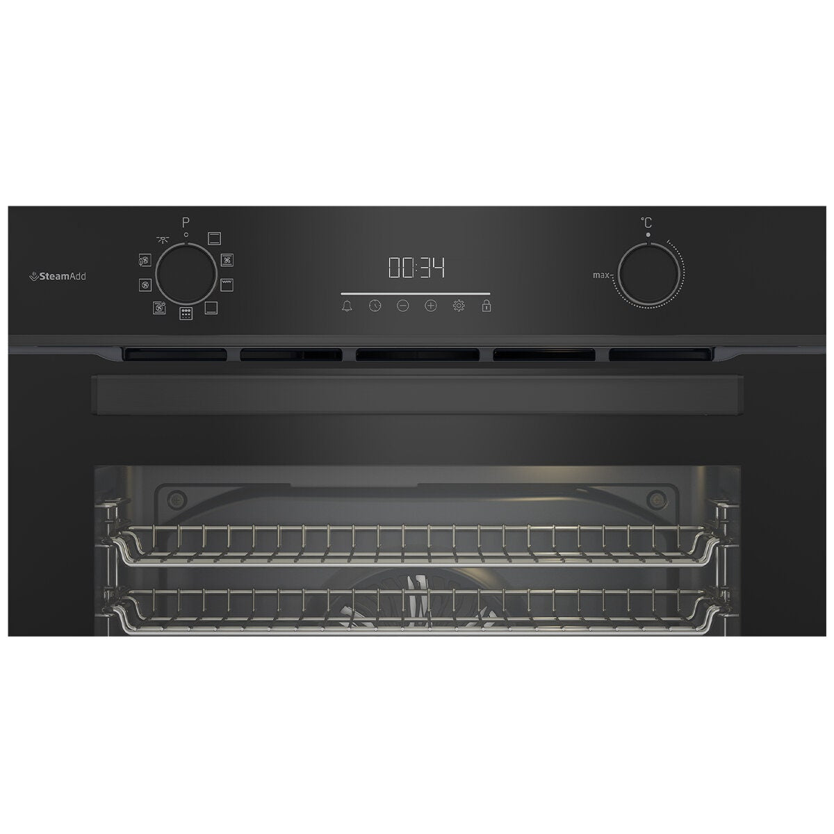 Beko 60cm Multifunction Built-In Oven - SteamAdd, Airfry, 8 Functions, Black Glass - BBO6851MDX