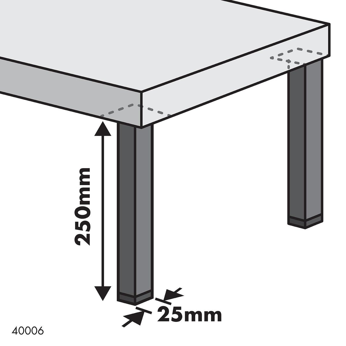 Adoored Furniture Leg - 25 x 25 x 250mm - Steel - Modern Design - SuperSaverAU - view 2