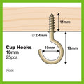 Everhang 10mm Brass Plated Steel Cup Hook - 25 Pack