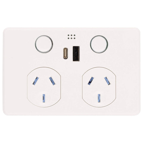 Deta Grid Smart Double Power Point - USB A+C PD 20W Fast Charging - White - 50mm x 74mm x 115mm - SuperSaverAU - view 1