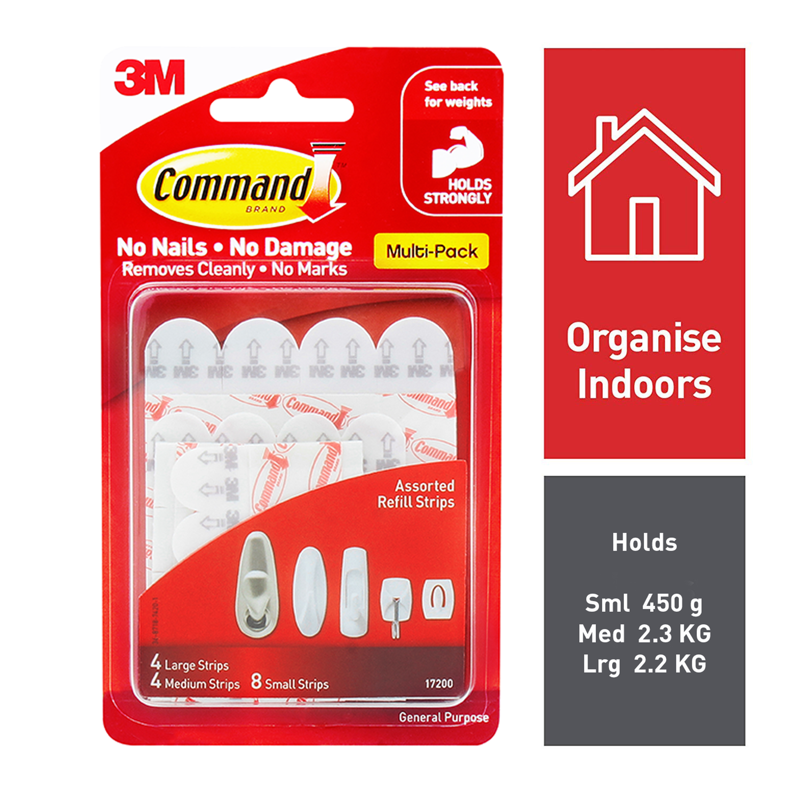 Command White Adhesive Assorted Refill Strips - 16 Pack Small, Medium & Large