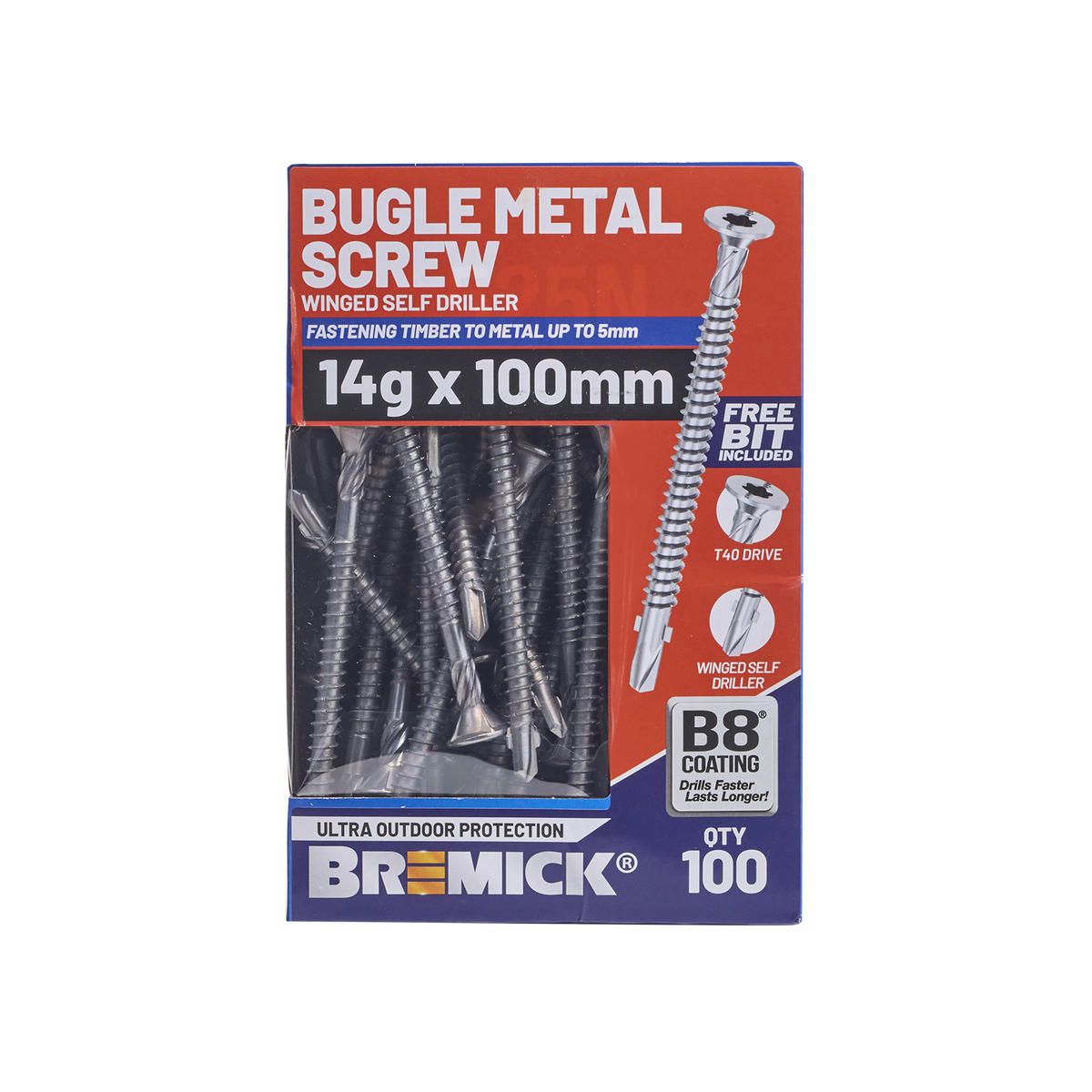 Bremick Metal Bugle Screw 14g x 100 - T40 - B8 Coating - 5mm Fastening - SuperSaverAU - view 2