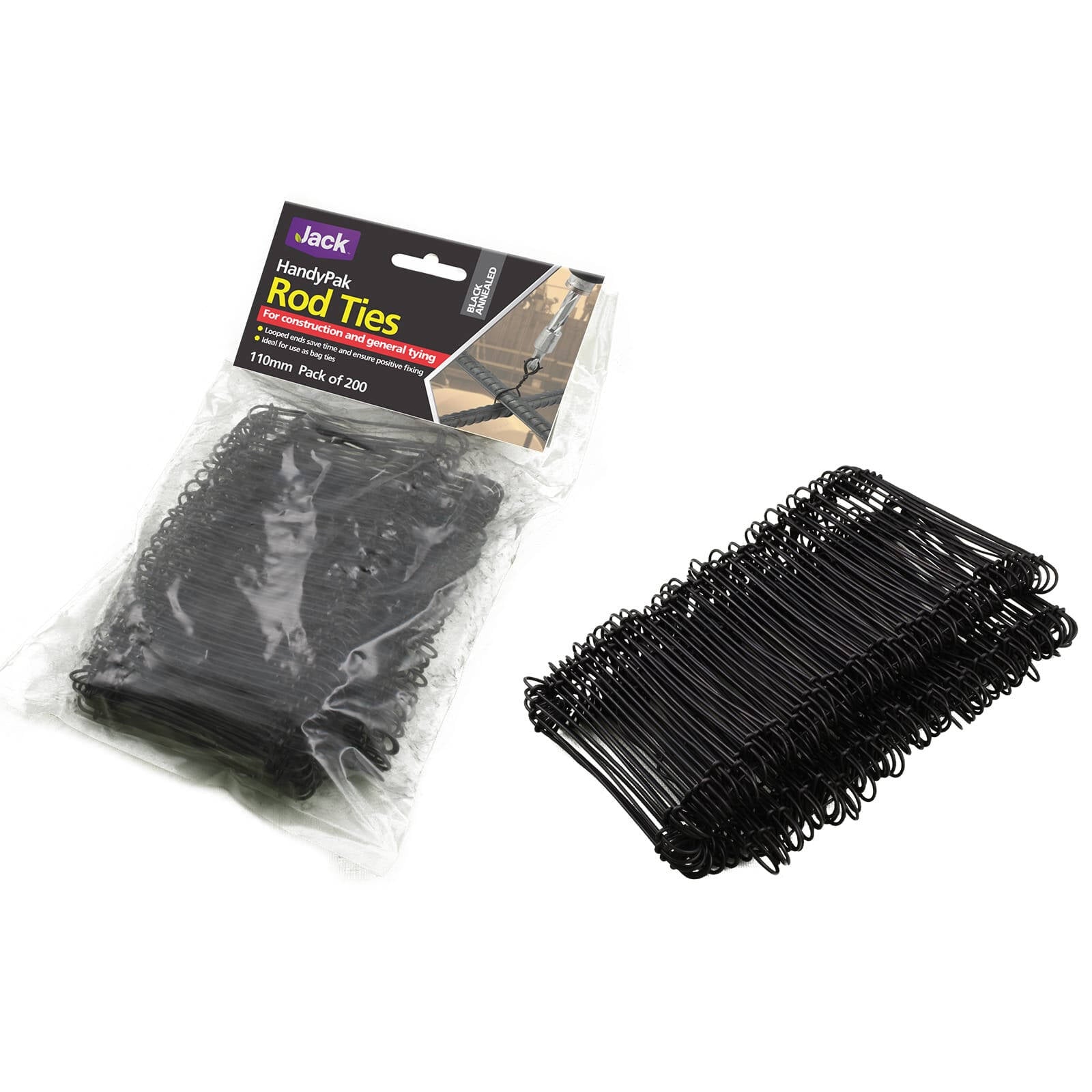 Jack 110mm Black Annealed Steel Rod Tie - 200 Pack