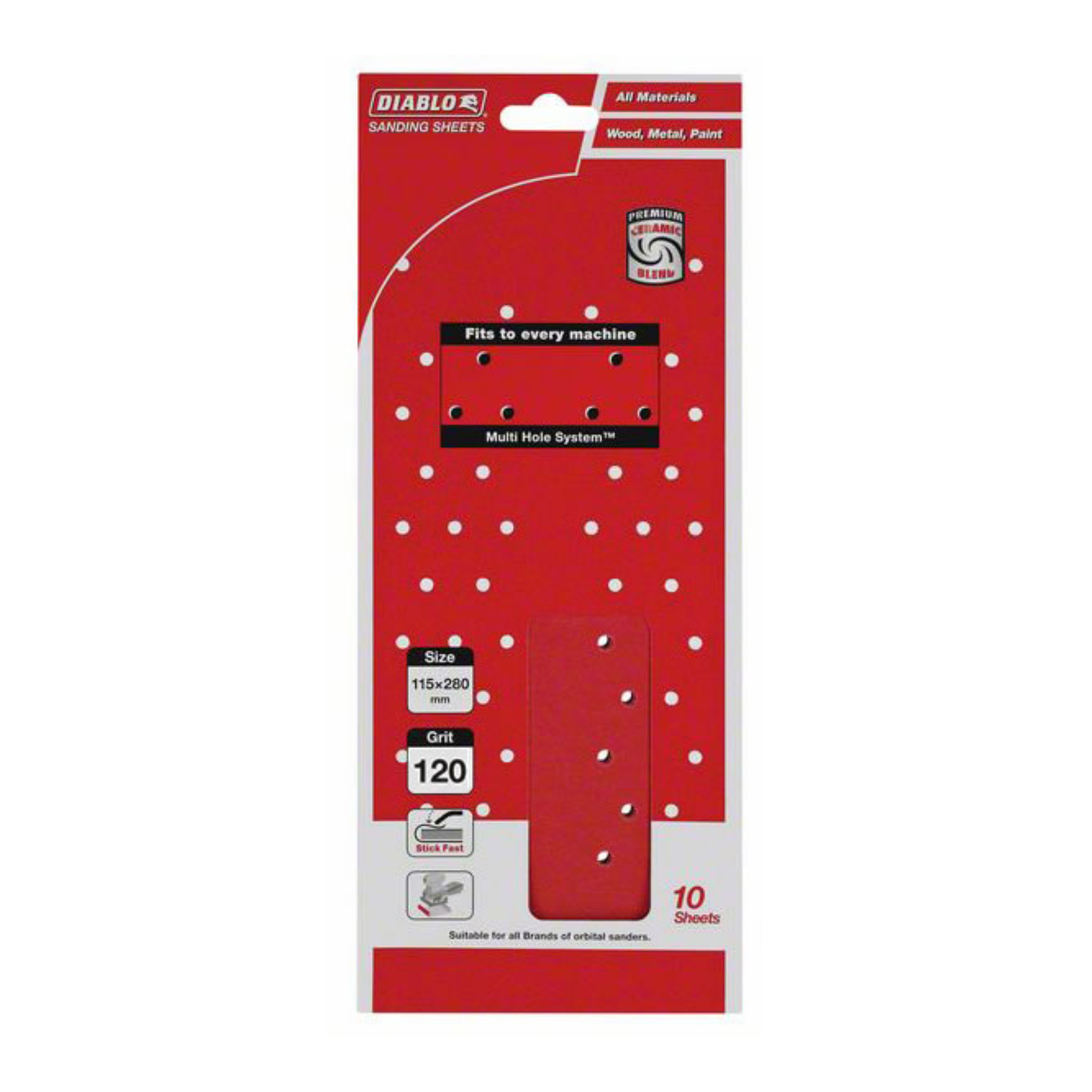 Diablo 115 x 280mm 120 Grit Hook & Loop Multihole Sanding Sheets - 10 Pack
