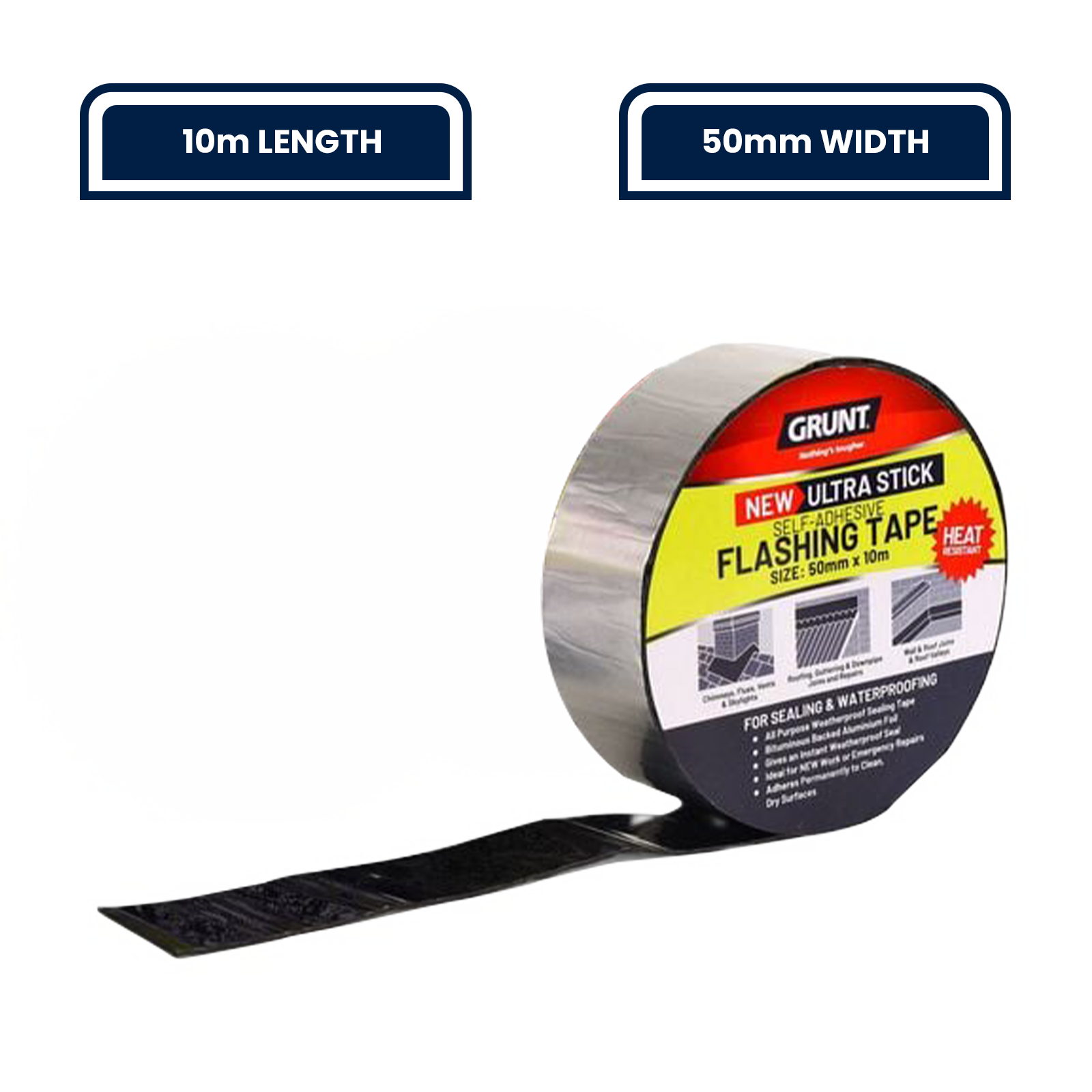 GRUNT 50mm x 10m Bitumen Waterproof Flashing Tape - Self Adhesive