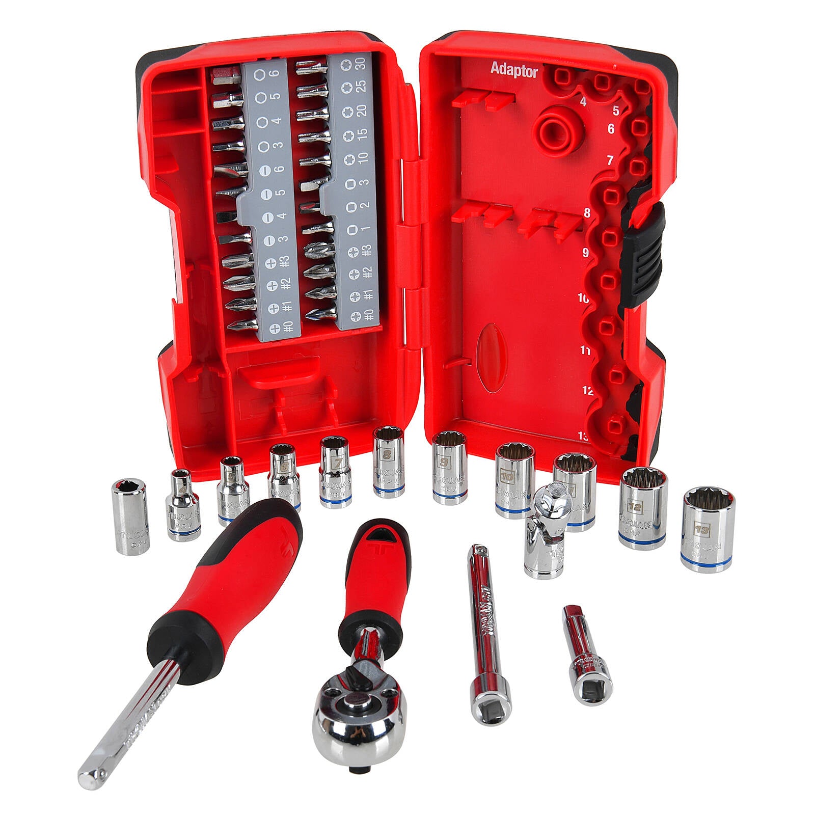 Trojan 40 Piece Socket and Driver Set, Chrome Vanadium, 1/4" Drive