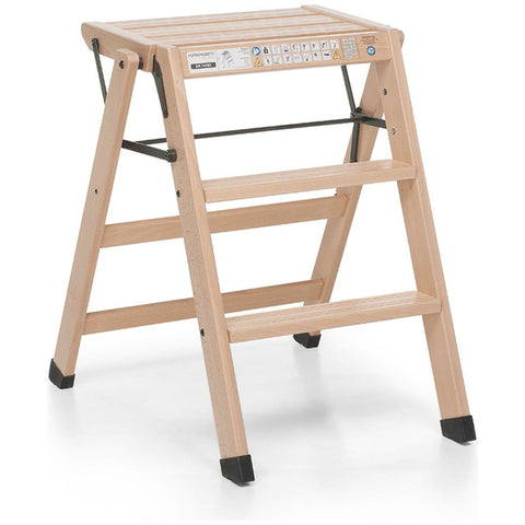 Foppapedretti Tialzo Step Ladder - Natural Solid Beechwood - 150kg Maximum Load - F9900348103