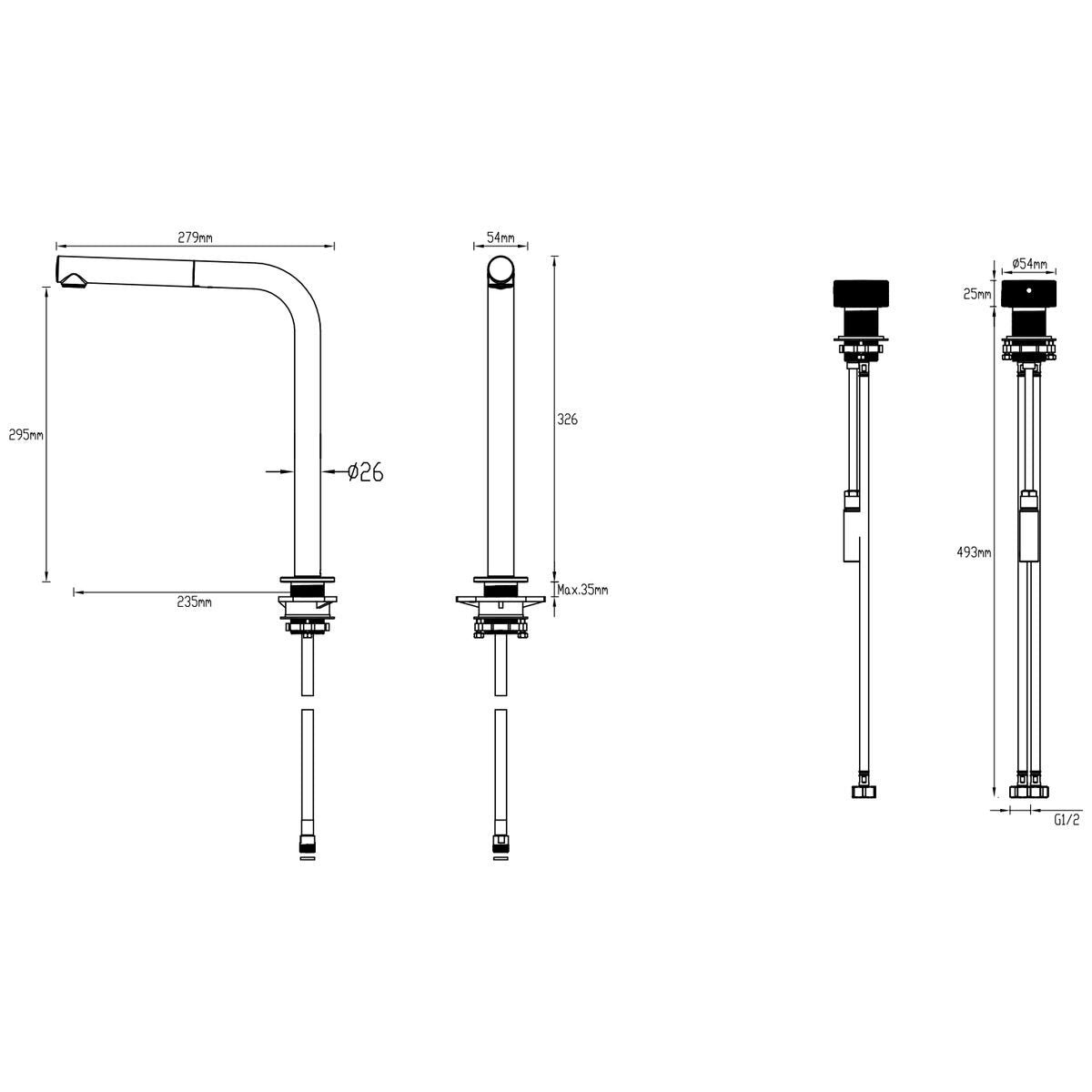 Abey Poco square pull out kitchen mixer tap - brushed nickel, 5 star water rating - 8K1-BN-LF
