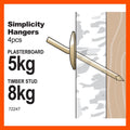 Everhang Brass Plated Simplicity Picture Hook 8kg - 4 Pack