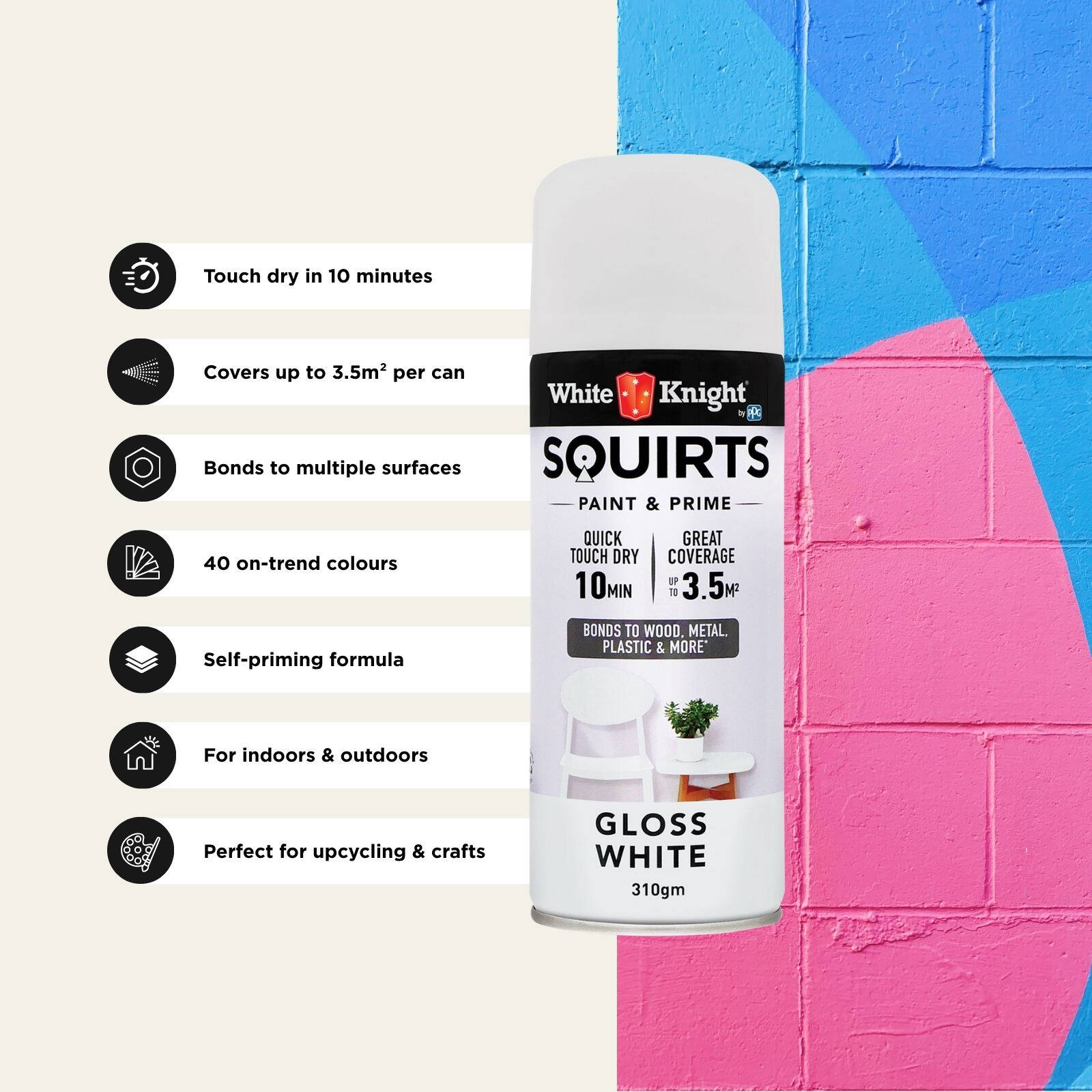 White Knight Squirts Spray Paint 310g White Gloss