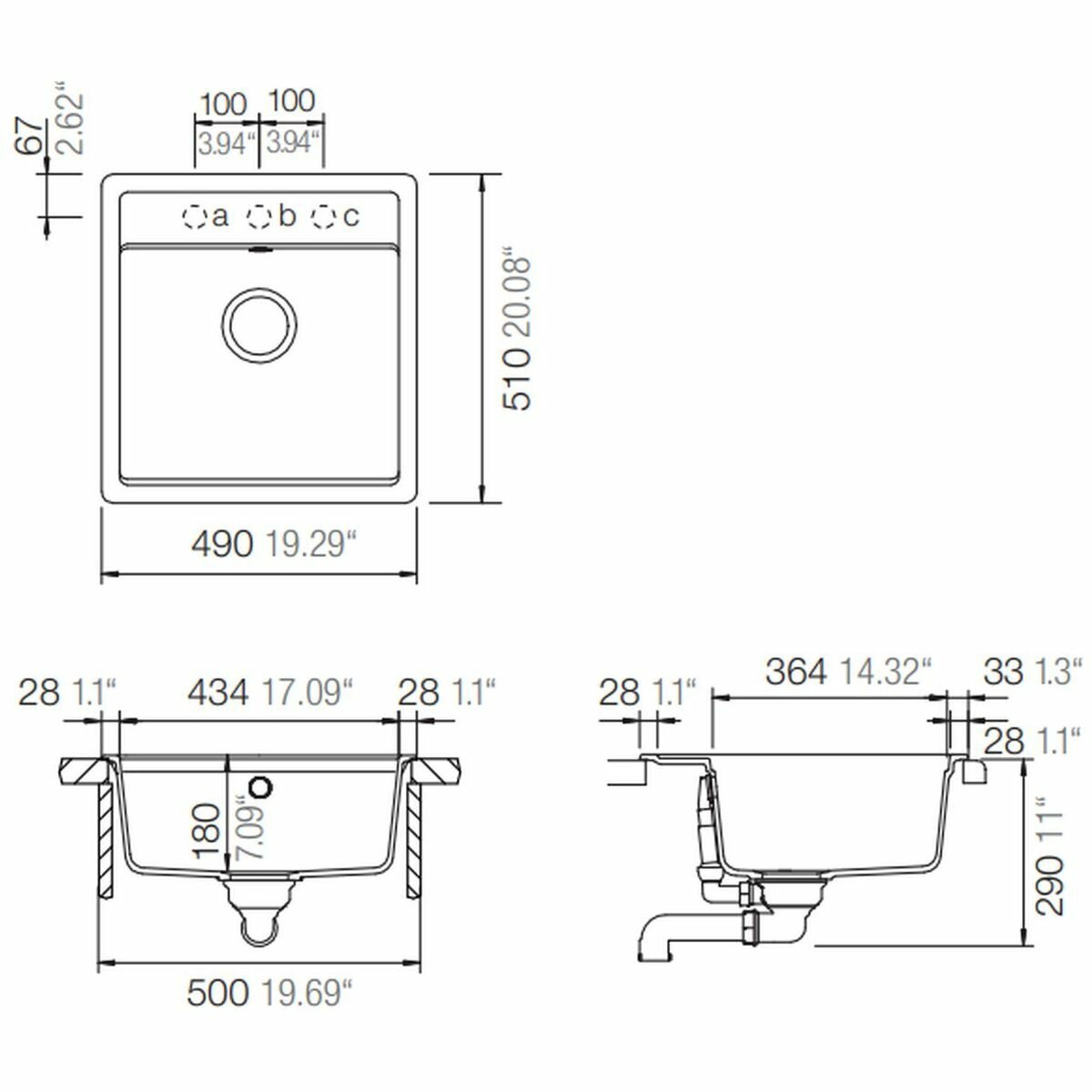 Abey Nemo Small Single Bowl Sink - 15.2L Alpina White Granite, Topmount or Undermount - NE100S-W
