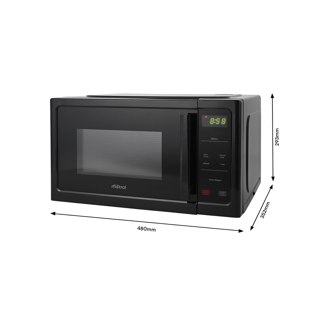 Mistral 25L Black Digital Microwave - 850W Power - 60-Minute Timer - Child Safety Lock