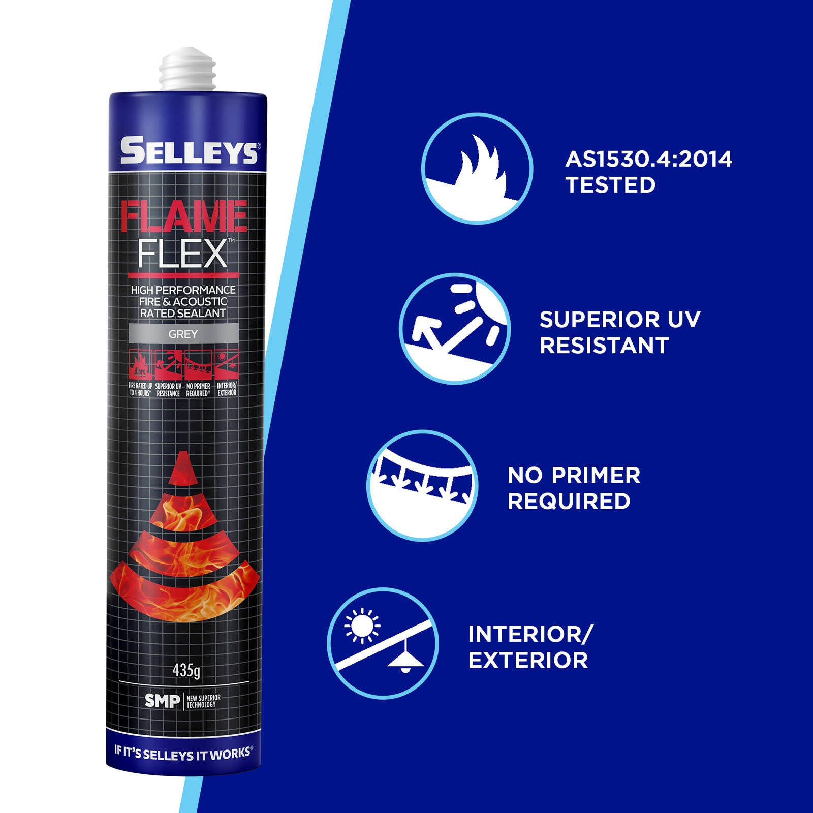 Selleys Flame Flex Fire & Acoustic Sealant 435g Grey - Sandable Silyl Modified Polymer
