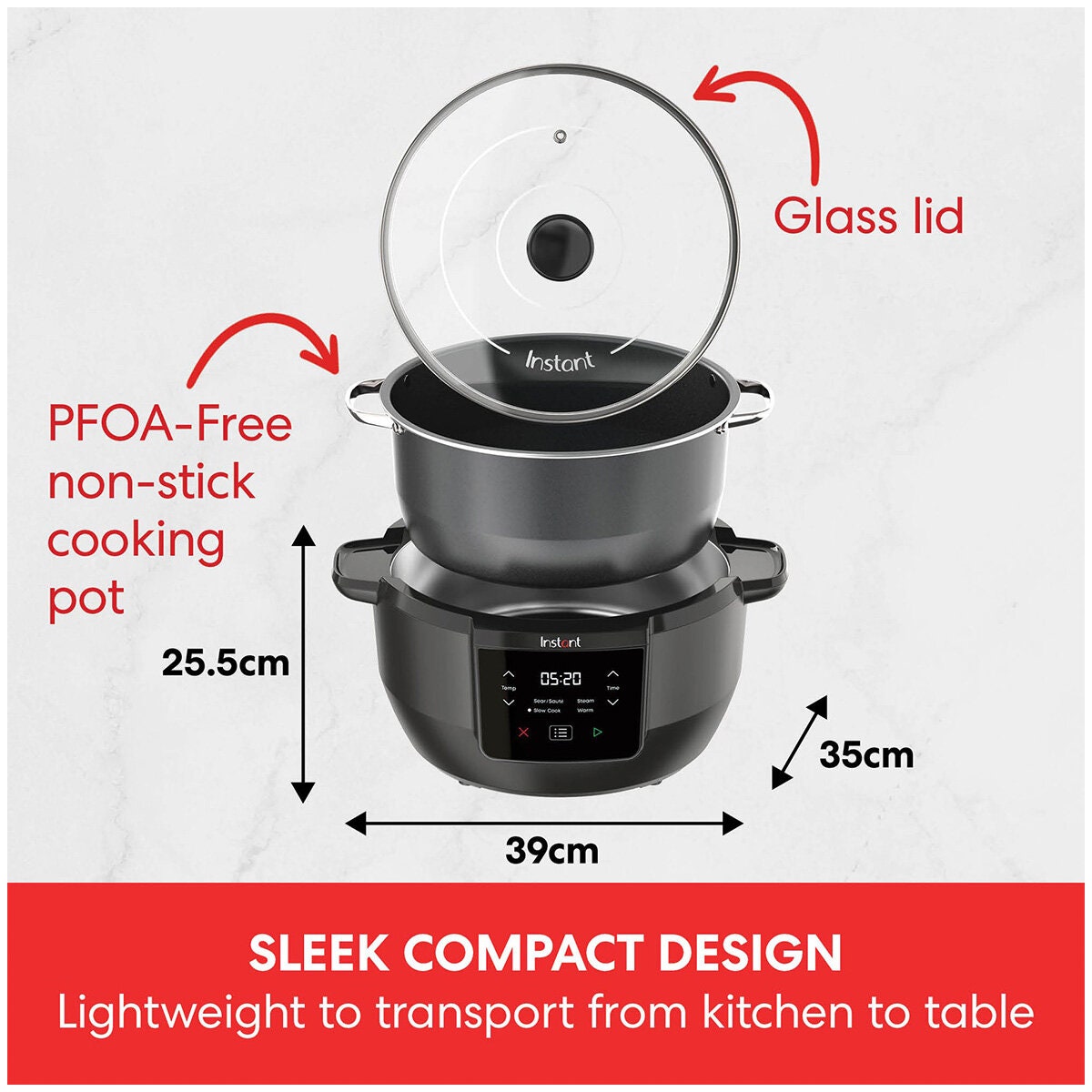 Instant Pot 7.1L Superior Slow Cooker - 4-in-1 Slow Cook, Steam, Saute & Keep Warm, Black - 140612801AU