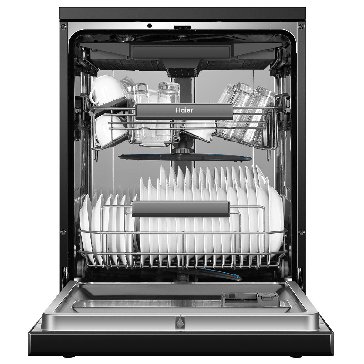 Haier 60cm Freestanding Dishwasher with Steam - 15 Place Settings - Black - Auto Door Opening - HDW15F3B1