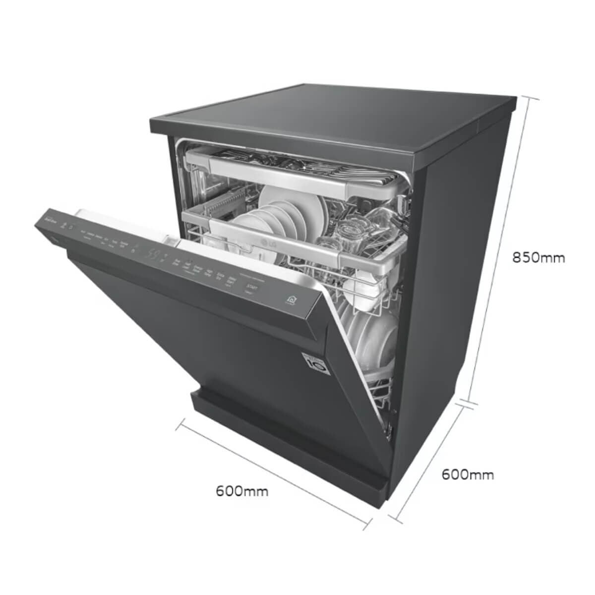 LG 60cm QuadWash Freestanding Dishwasher - 15 Place Settings - Matte Black - Auto Door Opening - XD3A15MB