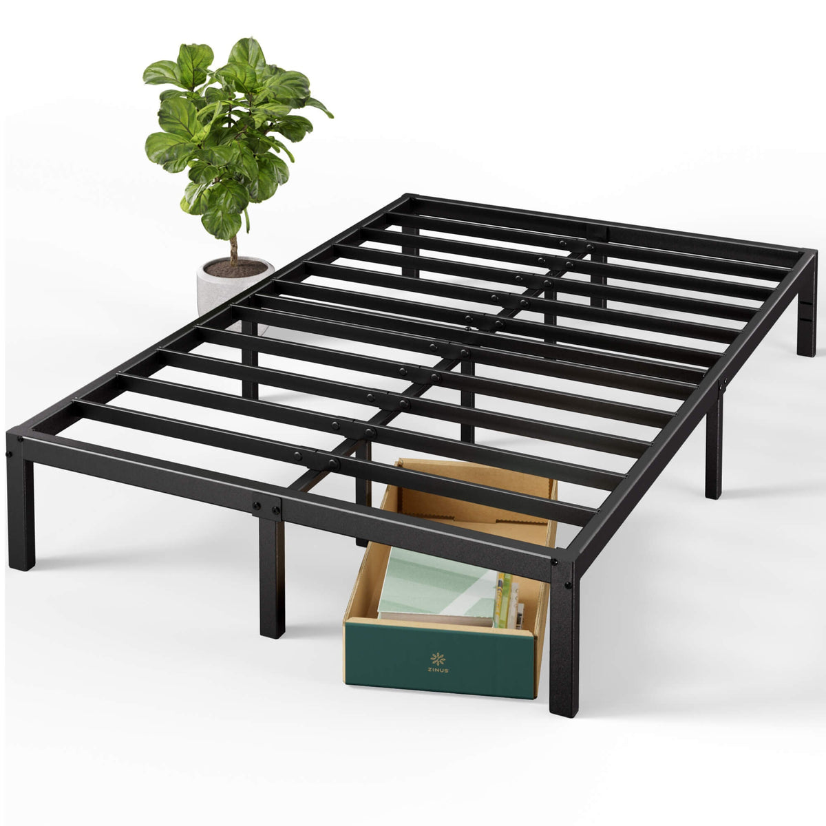 Zinus Double Metal Bed Frame - Black Steel Frame, 300kg Capacity, Tool-Free Assembly - AU-FBMMP1ZC-14D