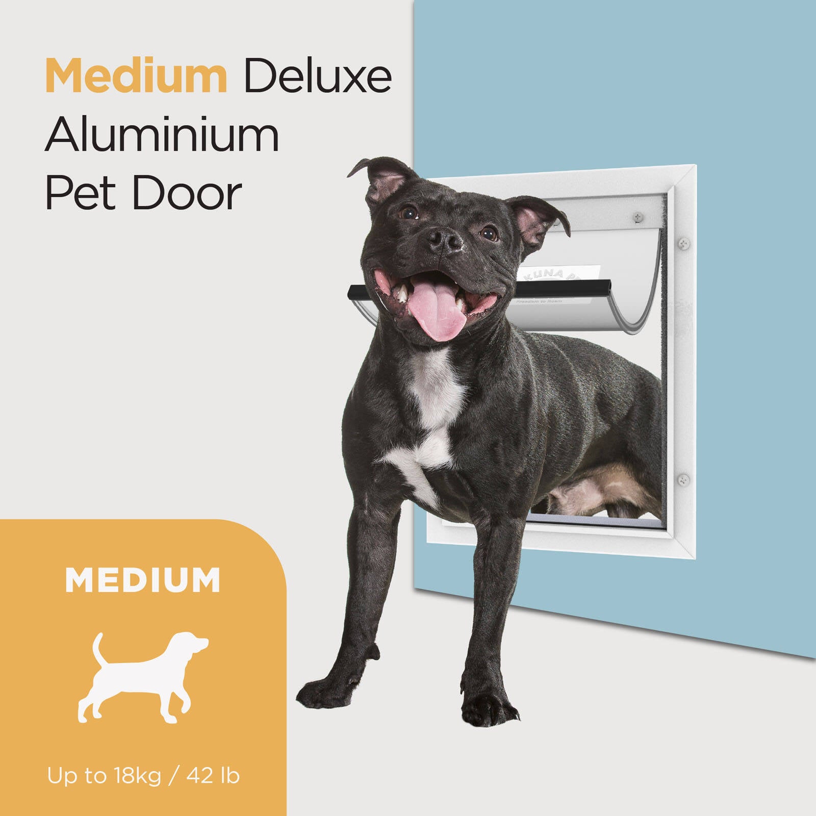 Hakuna Pets Medium Deluxe Aluminium Pet Door - White, Lockable, 4-Way Flap