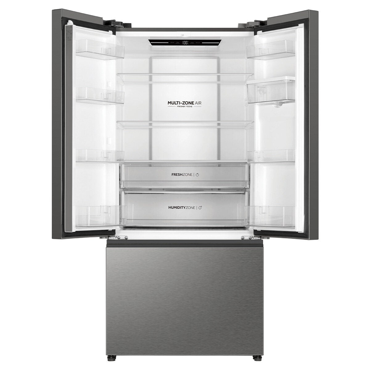 Haier 509L French Door Fridge - Satina Silver - Non-Plumbed Water Dispenser - 5 Star Energy - HRF510FHS