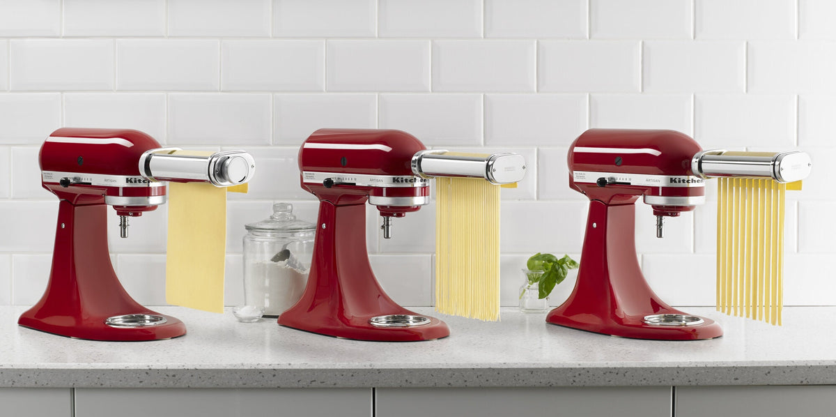 KitchenAid 3 piece pasta roller attachment - stainless steel, spaghetti and fettuccine cutters - KSMPRA