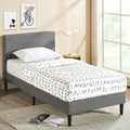 Zinus Liam Classic Single Upholstered Fabric Bed Base in Grey - Padded Headboard, 130kg - AU-FPPPDG-12S