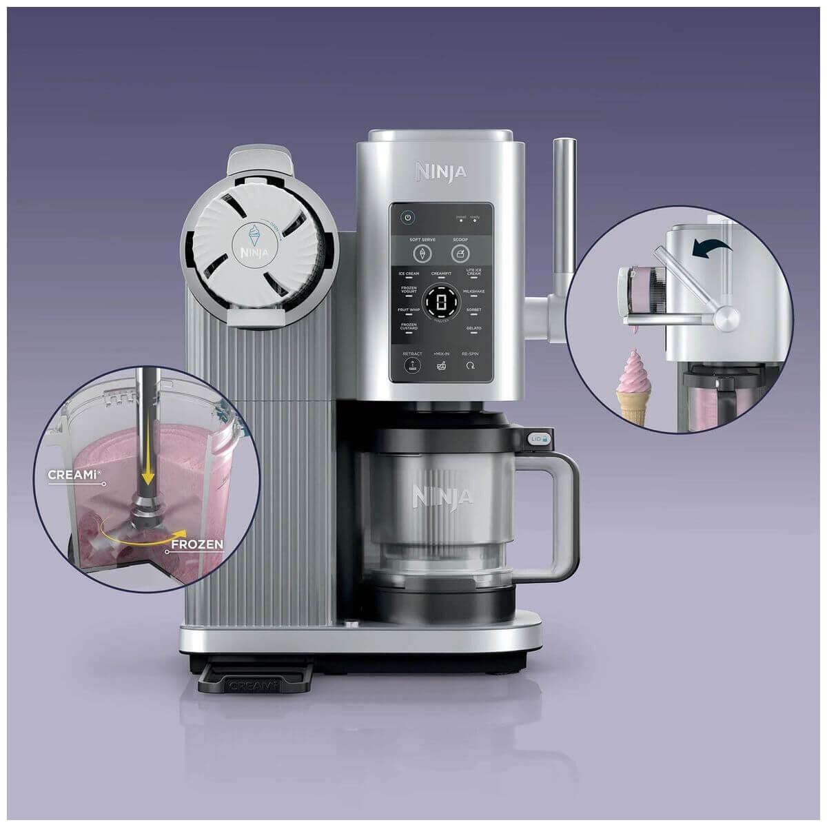 Ninja Swirl by Creami Ice Cream Maker - Soft Serve - 13 One-Touch Programs - 800W - Silver - NC701