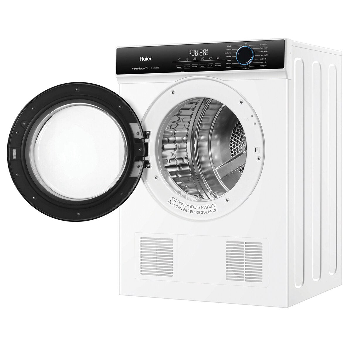 Haier 7kg Sensor Vented Dryer - 15 Programs, Reverse Tumble, Front or Rear Venting, White - HDV70AWW1