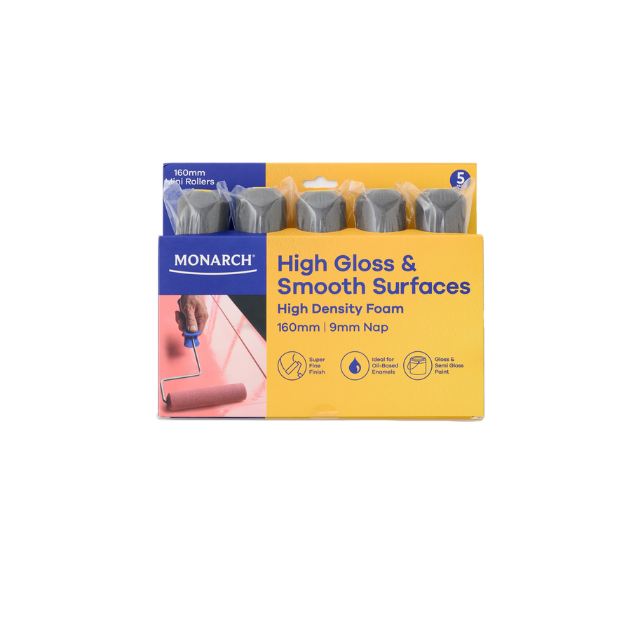 Monarch Mini Rollers - 9mm Nap - High Gloss Finish - 5 Pack - Yellow - 160mm - SuperSaverAU - view 1