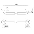 Caroma Home Collection 600mm Grab Rail Chrome Stainless Steel Wall Mount