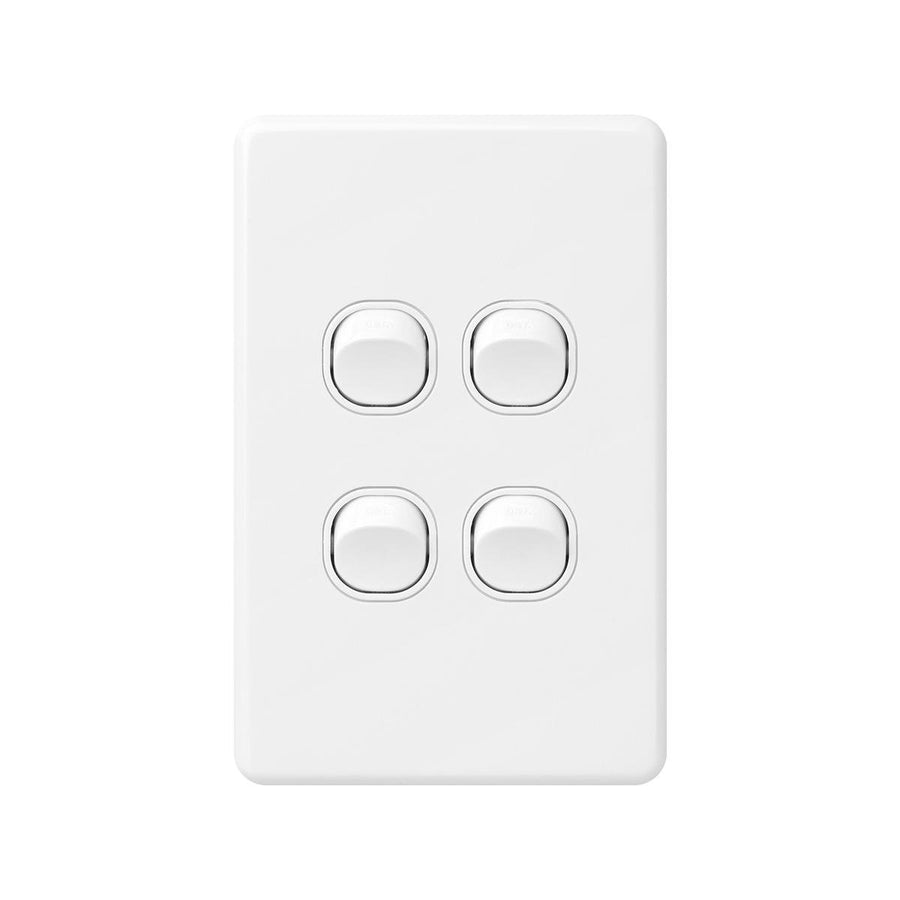 Deta X6 White Quad Vertical Switch - 4 Gang - Polycarbonate - Durable - SuperSaverAU - view 1