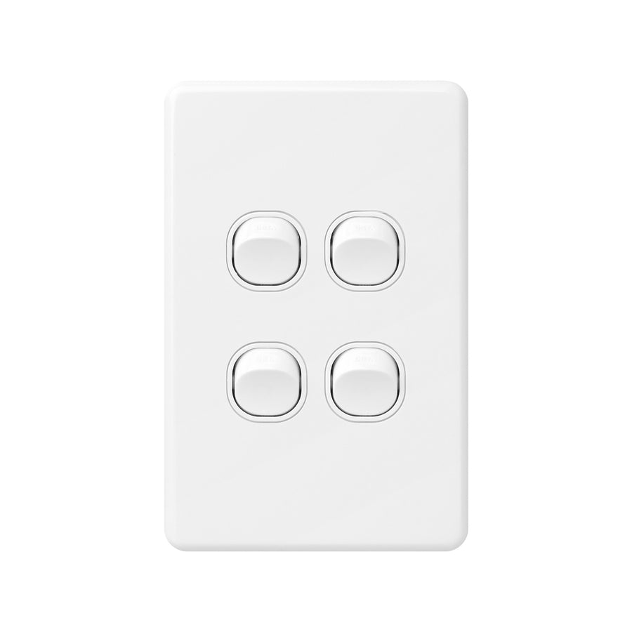 DETA X6 White Quad Vertical Switch 4 Gang 10A 240V Polycarbonate Indoor 6154VB
