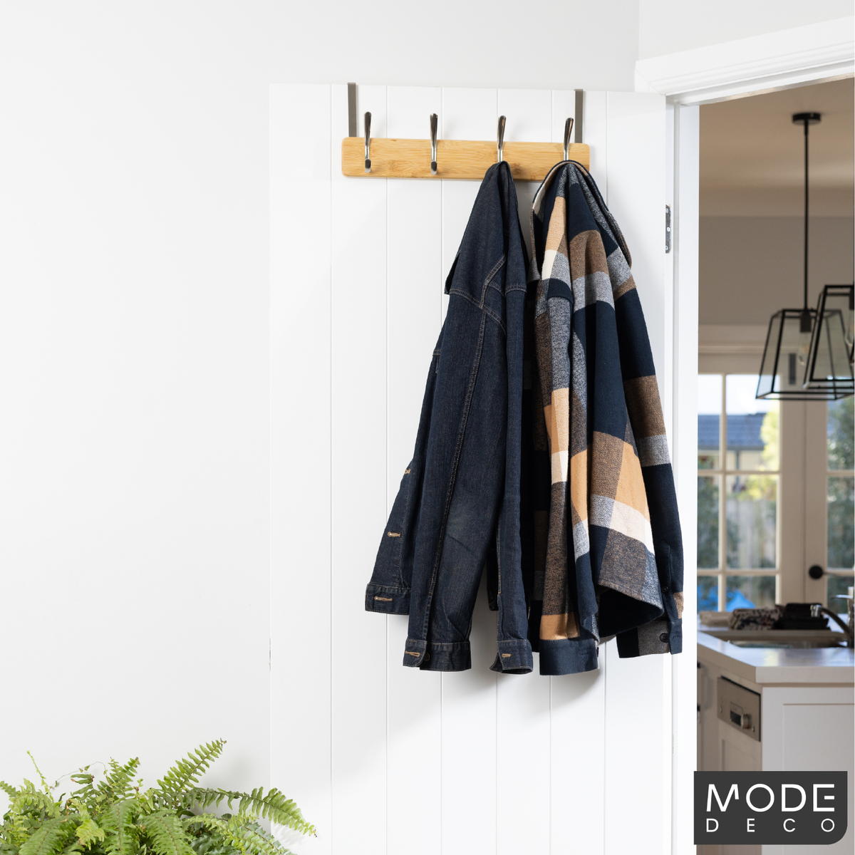 Mode 4 Over Door Hanger - Bamboo Board with 4 Chrome Hooks - 450mm x 70mm - SuperSaverAU - view 2