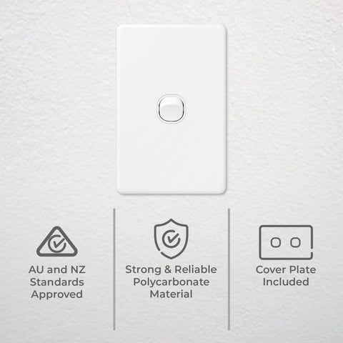 DETA X6 Single Vertical Switch 1 Gang Gloss White Polycarbonate 10A 240V