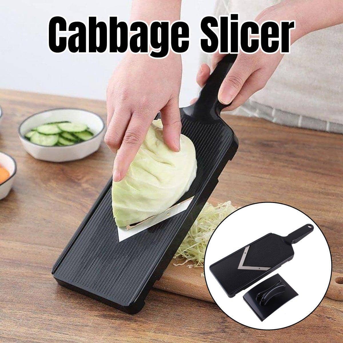 Cabbage and Vegetable Slicer with Stainless Steel Blade for Salads and Radish, Black