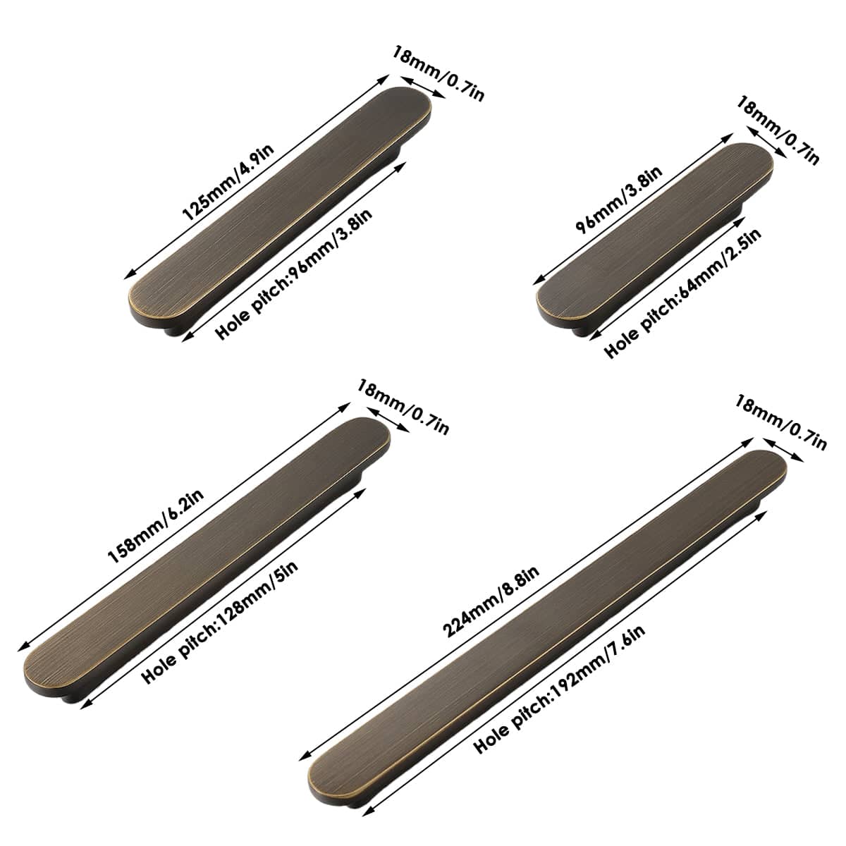 Cabinet Door Handle Pull, 125 mm Long, 96 mm Hole Spacing - Antique Bronze - view 4